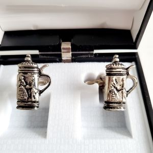 Pouring Vessel, Silver Tone High Relief Cufflinks
